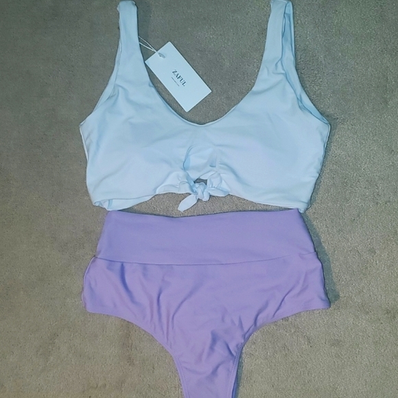 Zaful, High Wasited Cheeky Bikini, Size Large/8 us, White/Purple - Picture 3 of 4